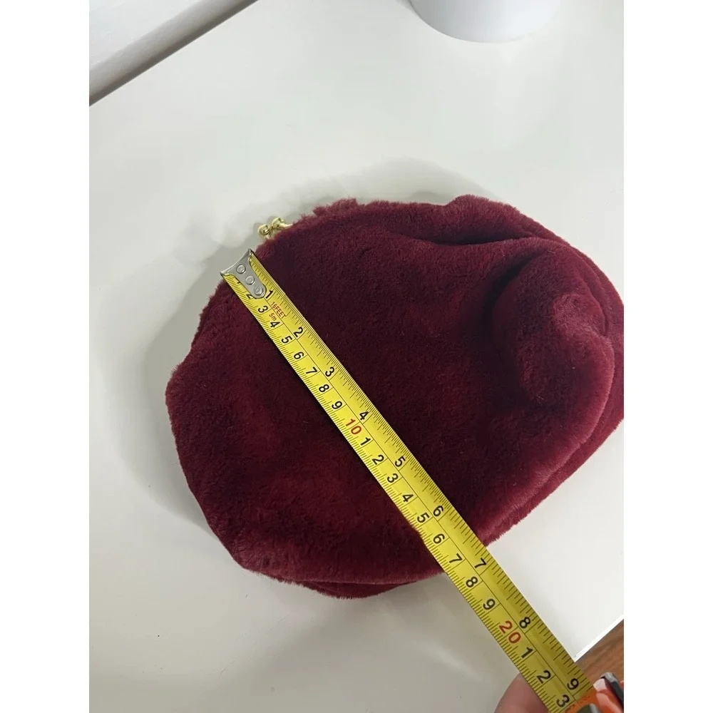 A New‎ Day Faux Fur Burgundy Clutch Crossbody Bag Purse Gold Toned Clasp Closure